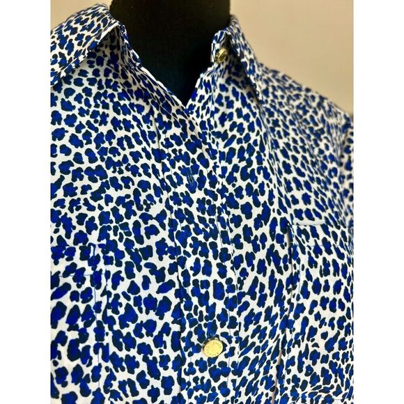 Juicy Couture Blue Leopard Print Button-Down Top, L - Picture 6 of 8
